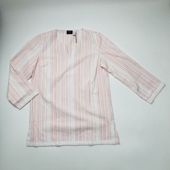 UNTUCKit Women Durfort Popover Tunic 100% Cotton White & Highlighter Pink Stripe - Picture 4 of 16